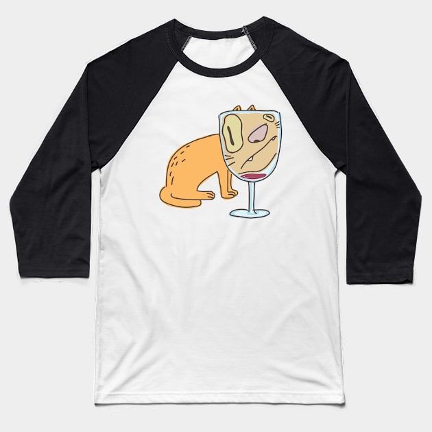 Red Wine And Cat Baseball T-Shirt by Digital Threads